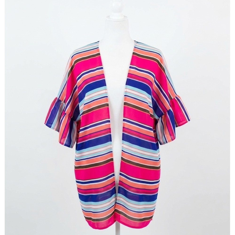 NEW UMGEE ruffle sleeve bright striped kimono in multi
